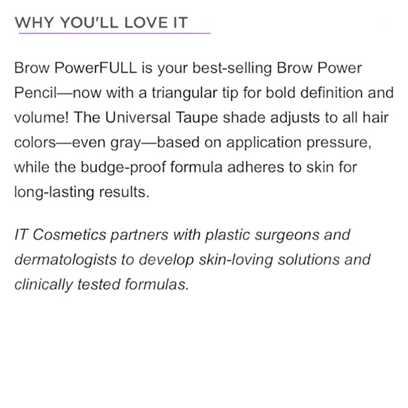 IT COSMETICS - “BROW POWERFULL”, UNIVERSAL BROW PENCIL! FULL SIZE PRODUCT - Picture 7 of 16